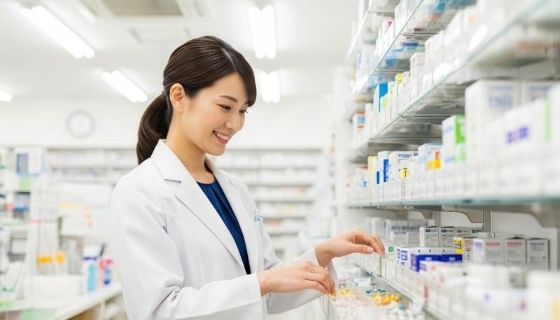 薬局で働く女性の写真