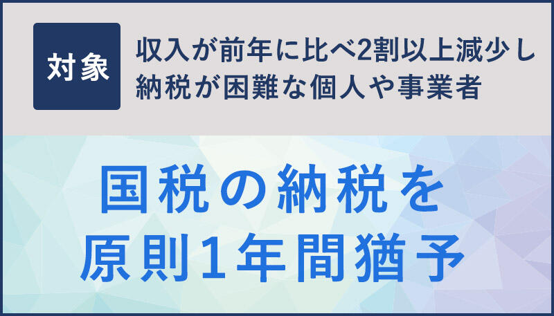 収入が前年に比べ2割以上減少し、納税が困難な個人や事業者