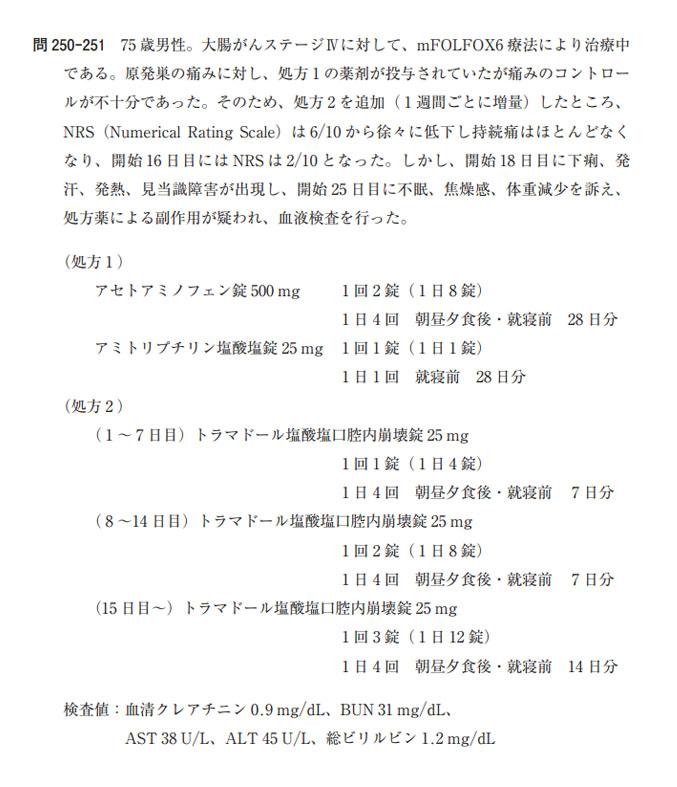 第105回 薬剤師国家試験問題 問250・問251