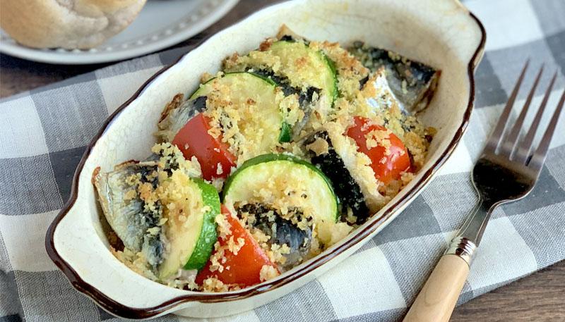 いわしとズッキーニのパン粉焼き